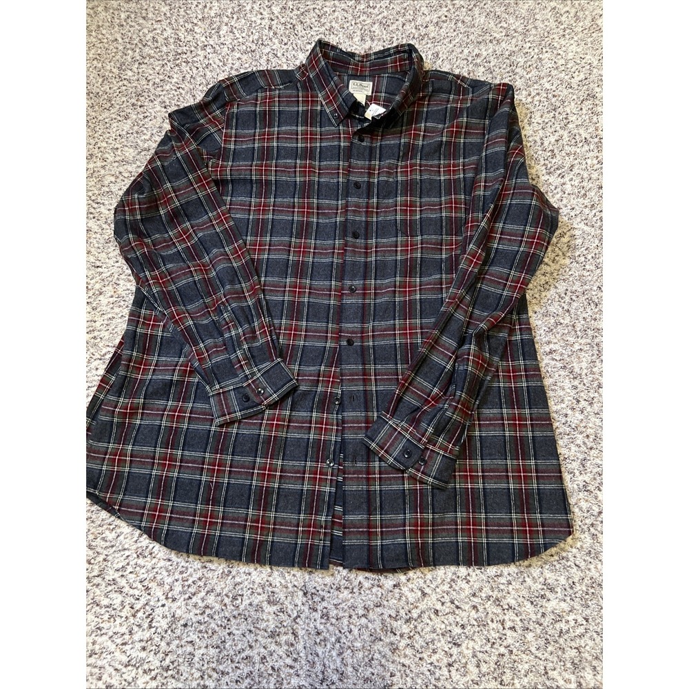 LL BEAN - NEW w TAG Checked Plaid Mens S XXXL TALL Flannel Shirt Gray Red